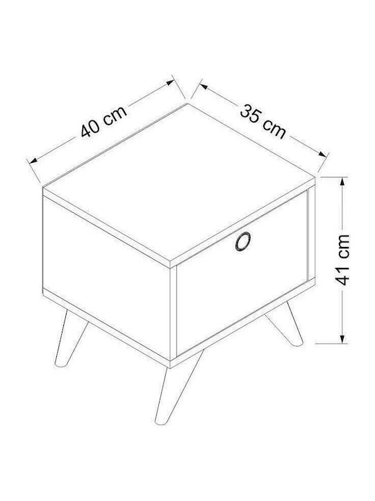 Κομοδίνο Zeyn Ξύλινο Καρυδί / Λευκό / Μαύρο 40x35x41cm