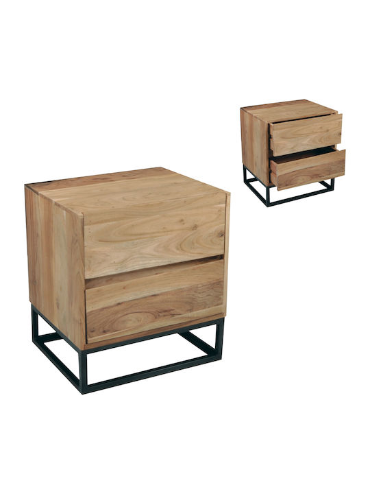 Nepal Wooden Bedside Table with Metallic Legs 50x40x55cm