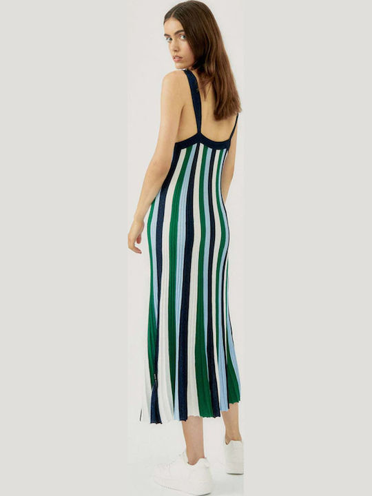 Ferroty Summer Midi Knitted Dress Blue/Green/White