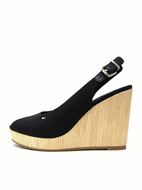 Iconic Elena Sling Back Καλοκαιρινές Γυναικείες Πλατφόρμες Μαύρες