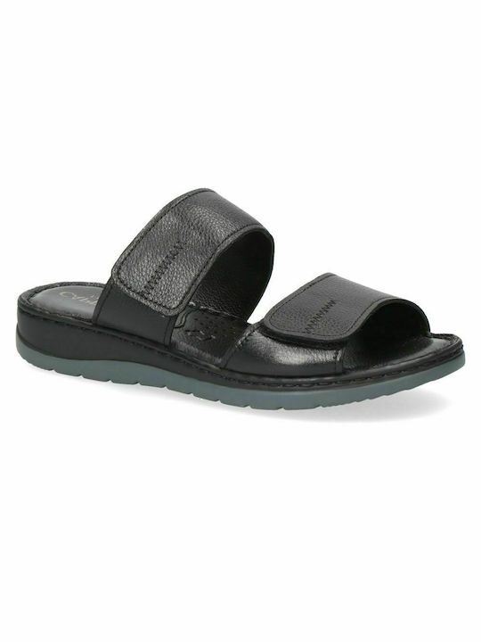 Caprice Leather Women's Flat Sandals Anatomic in Black Color