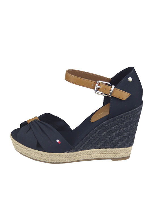 Women's Fabric Ankle Strap Platforms Navy Blue
