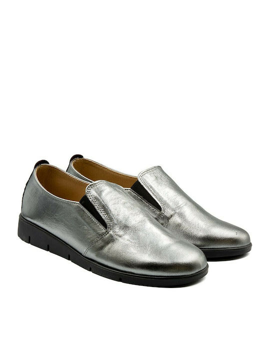 Ανατομικά Γυναικεία Slip-On Δερμάτινα Ασημί