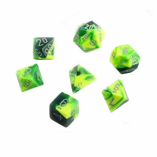 Chessex Dungeons & Dragons Gemini Polyhedral Dice Green/Yellow/Silver 7pcs 26454