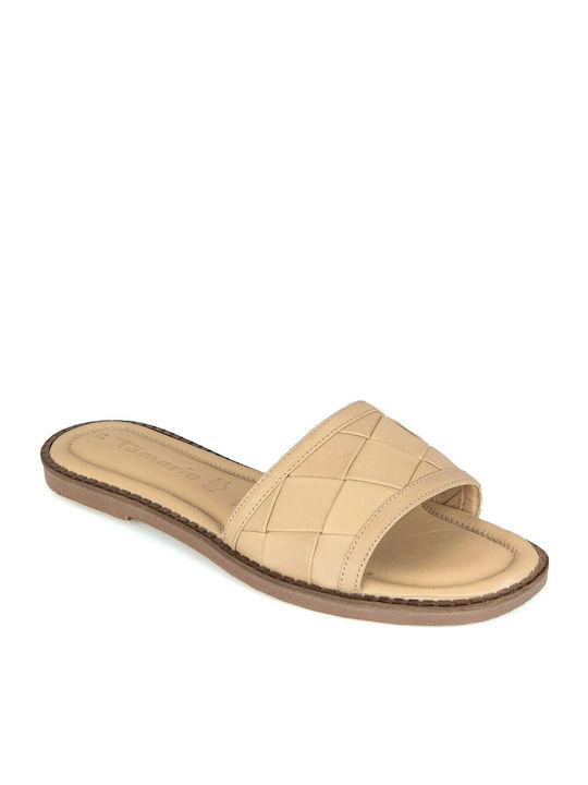 Leather Women's Flat Sandals Anatomic in Beige Color