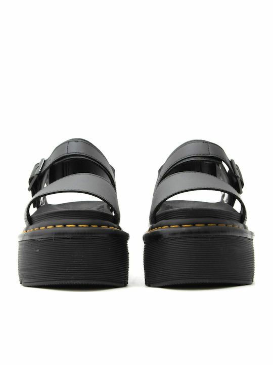 Voss Quad Δερμάτινα Γυναικεία Σανδάλια Flatforms Μαύρα