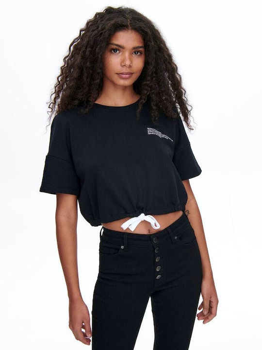 Only Damen Sommer Crop Top Baumwolle Kurzarm Schwarz