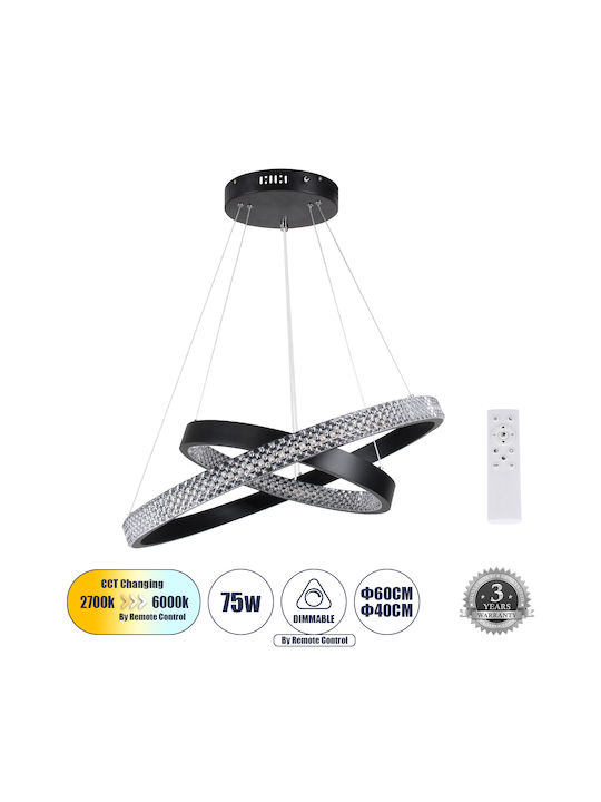 GloboStar Diamond Duo Lustră Negru LED cu Bianco reglabil Lumină 40cm.