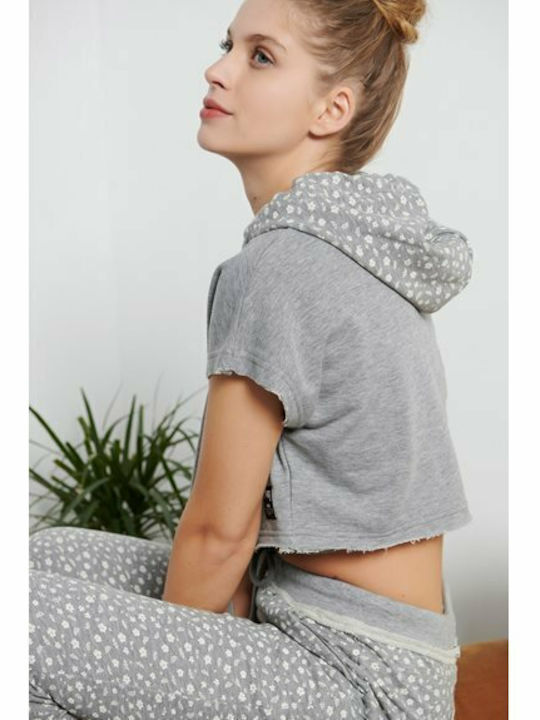 Homewear Γυναικείο Αθλητικό Crop Top Κοντομάνικο Γκρι