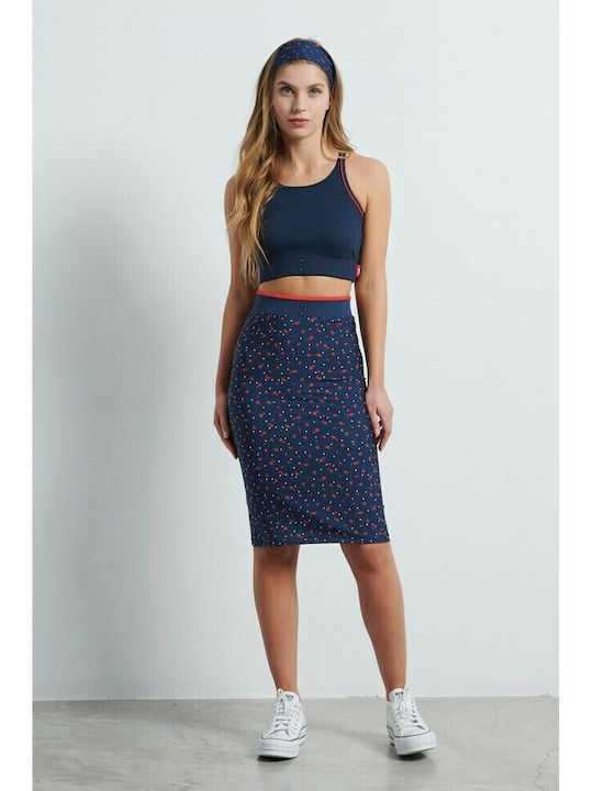 Grandma Pencil Ψηλόμεση Midi Φούστα Floral Navy Μπλε