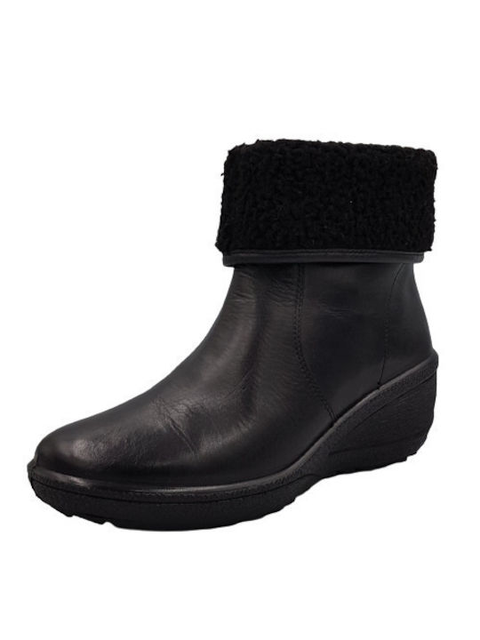 Caprice Leather Women's Ankle Boots Platform & Fur Black