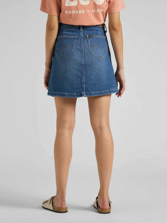 Lee Fly A Line Denim Mini Skirt in Blue color