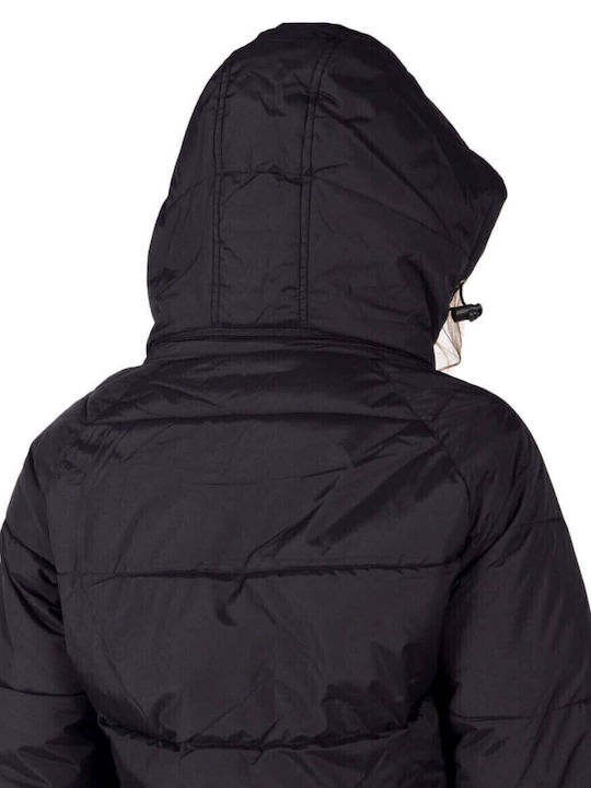 Women's Short Puffer Jacket for Winter with Hood Black