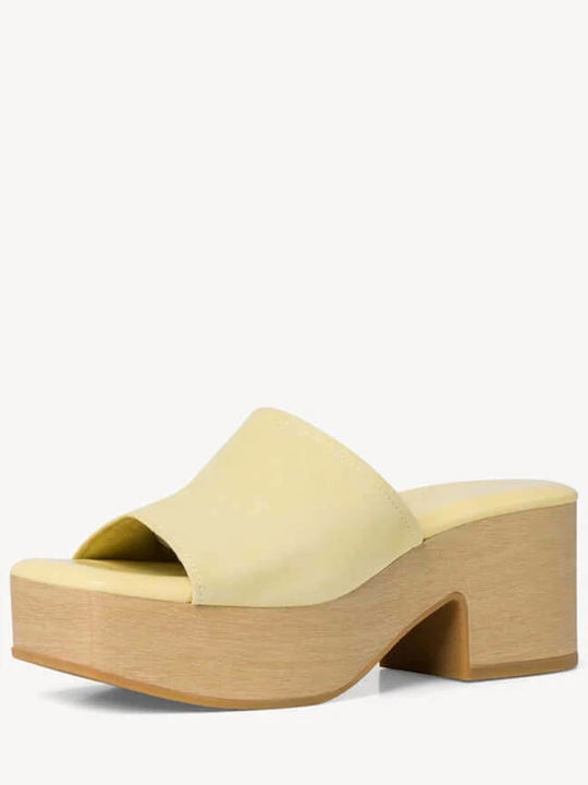 Suede Mules with Chunky High Heel Lemon