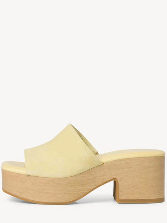 Suede Mules with Chunky High Heel Lemon