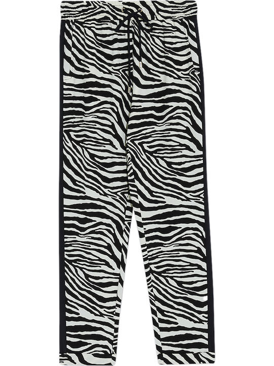 Damen Hoch tailliert Stoff Capri Hose mit Gummizug Zebra