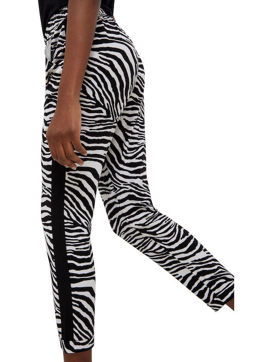 Damen Hoch tailliert Stoff Capri Hose mit Gummizug Zebra