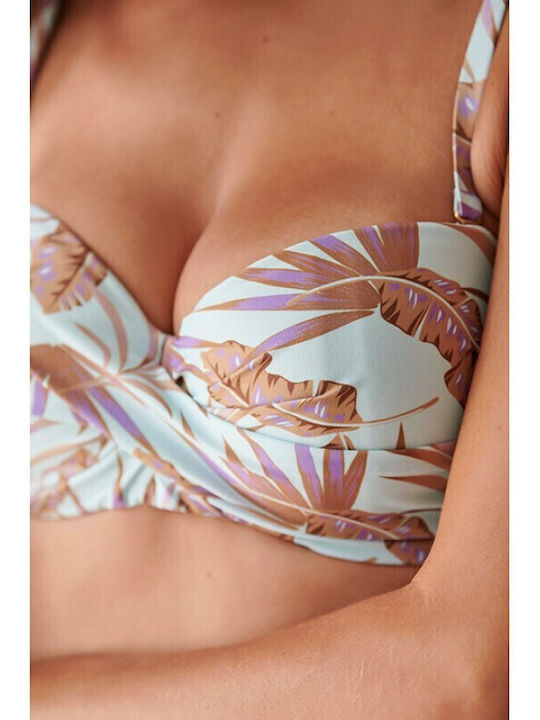 Retro Tropics Strapless Bikini Top D Cup Floral Turquoise