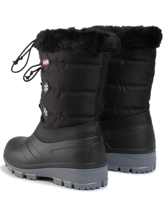 Synthetic Leather Snow Boots with Laces & Fur Patty Black