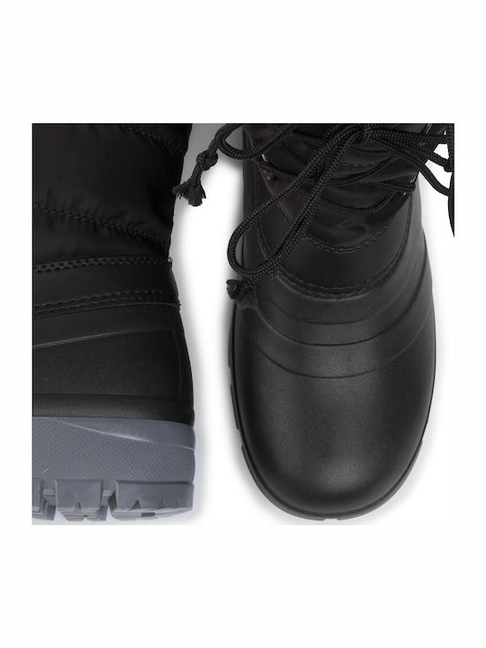 Synthetic Leather Snow Boots with Laces & Fur Patty Black