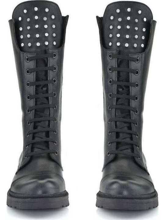 Leather Women's Boots with Laces Black
