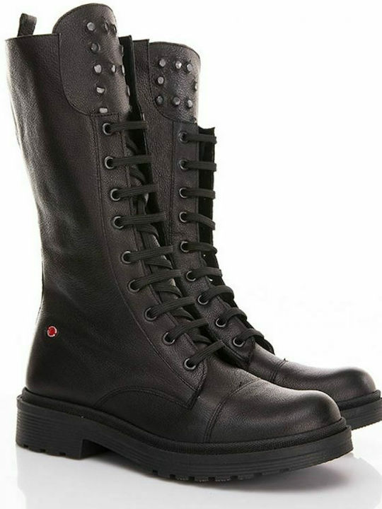 Leather Women's Boots with Laces Black