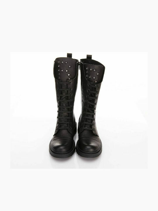 Leather Women's Boots with Laces Black