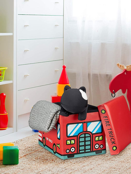 Relaxdays Children's Folding Stool with Storage Space Fire Truck Red 32x48x32cm 1pcs