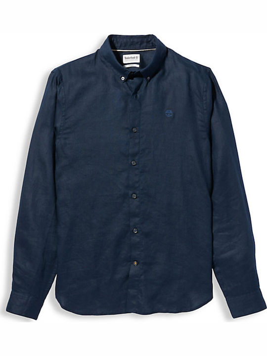 Mill Long-sleeved Linen Shirt Navy Blue