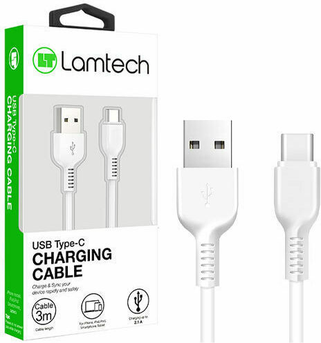 Lamtech USB 2.0 Cable USB-C male - USB-A 18W Λευκό 3m LAM111702
