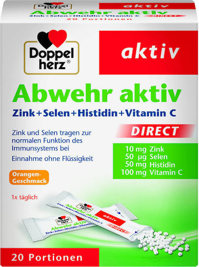 Doppelherz Immune Active Zinc, Selenium, Histidine & Vitamin C Ergänzung zur Stärkung des Immunsystems 20 Tütchen Orange