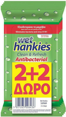 ΜΕΓΑ Wet Hankies Antibacterial XL Dezinfectante Servetele Pentru mâini 4x15buc Lămâie