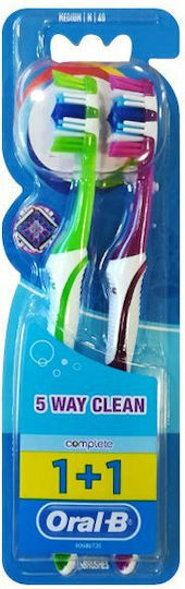 Oral-B Complete 5 Way Clean 40 1+1 Οδοντόβουρτσα Medium Πράσινο - Ροζ 2τμχ