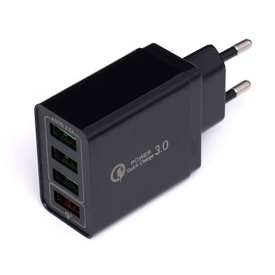 Kraft & Dele Φορτιστής Χωρίς Καλώδιο με 4 Θύρες USB-A Quick Charge 3.0 Μαύρος (KD1237)