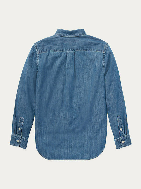 Kinder Hemd Langarm Denim Blau