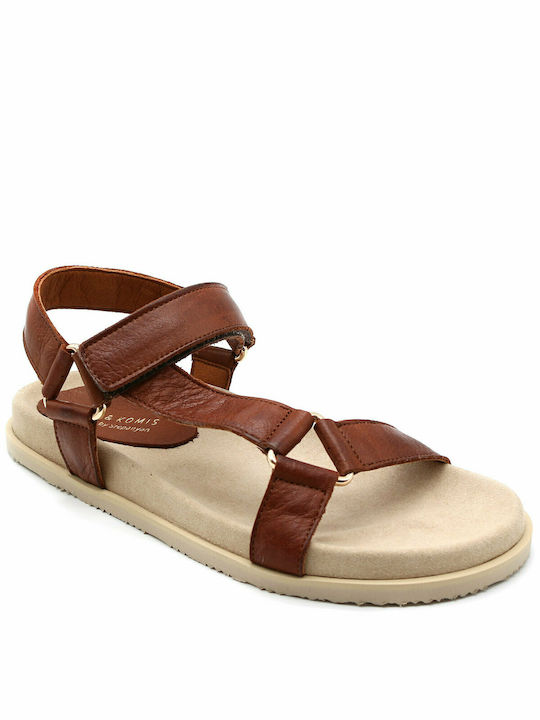 Komis & Komis Leder Damen Flache Sandalen mit Riemen in Braun Farbe