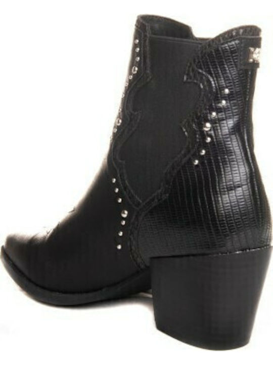 62798 Damen Chelsea Stiefeletten mit mittlerem Absatz Schwarz