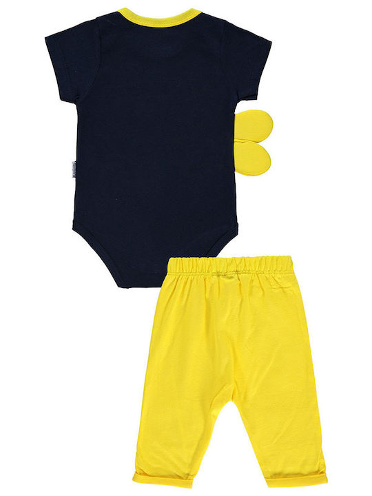 Children's bodysuit set with fishy dark blue-yellow for boys (3-18 months)