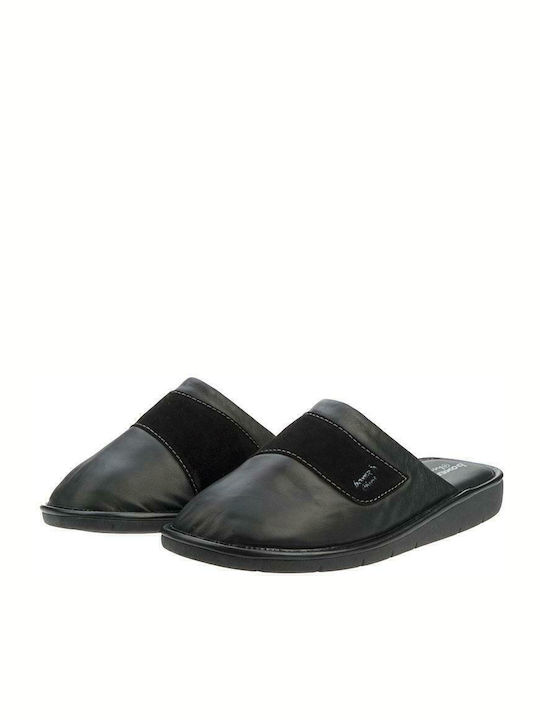 Men's Leather Slippers Black