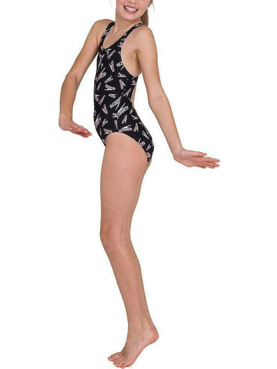 Speedo Printed Medalist Costum de baie pentru copii Întreg Negru