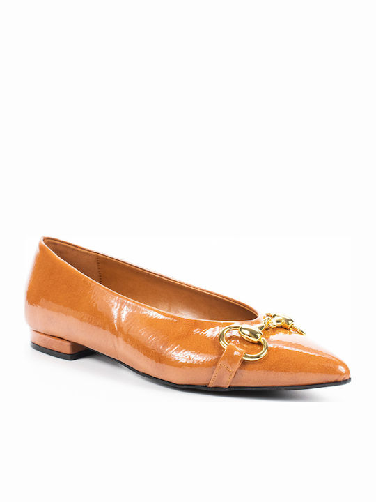 Patent Leather Pointy Ballerinas Tabac Brown