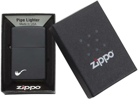Zippo Pipe Logo Αντιανεμικός Αναπτήρας Φλόγας σε Μαύρο χρώμα