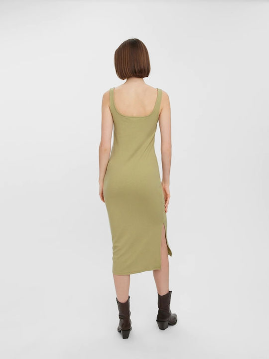 Vero Moda Καλοκαιρινό Midi Φόρεμα με Σκίσιμο Χακί