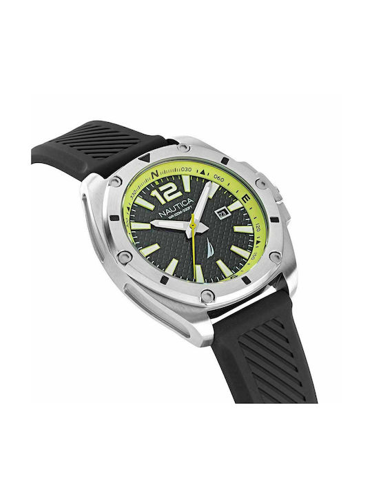 Nautica Tin Kan Bay Watch Battery with Black Rubber Strap