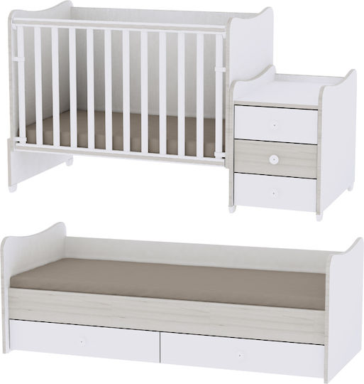 Lorelli Crib Maxi Plus White Light Oak With Mattress And Drawer