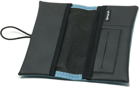 Simona Lederne Tabaktasche in Blau mit Schnur 16x9cm