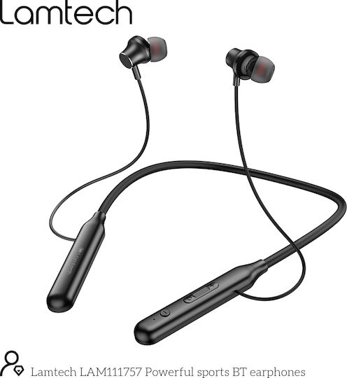 Lamtech LAM111757 In-ear Bluetooth Handsfree Ακουστικά με Αντοχή στον Ιδρώτα Μαύρα