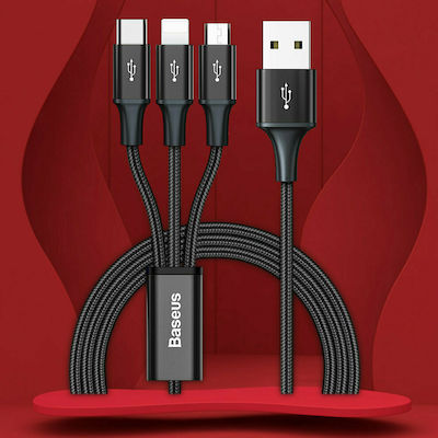Baseus Rapid Series 3-in-1 Braided USB to Lightning / micro USB / Type-C Cable 3.5A Μαύρο 1.2m (CAJS000001)