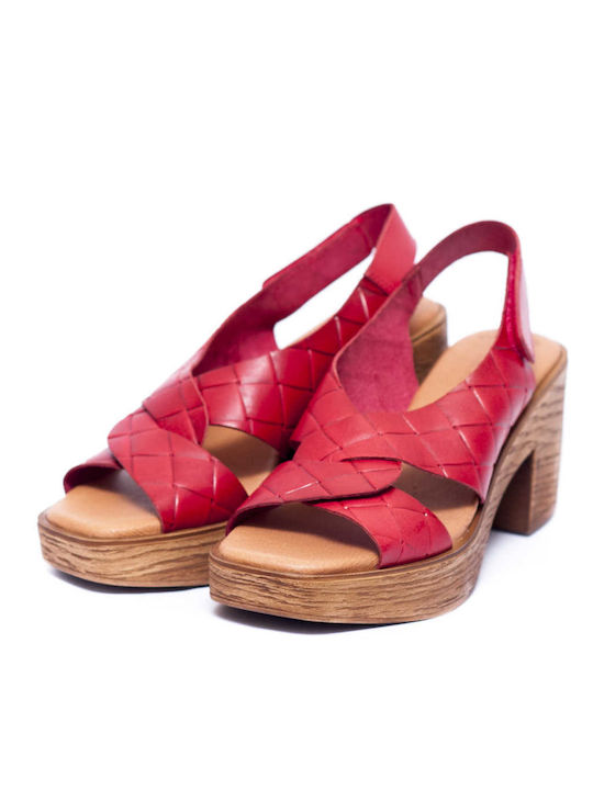 Eva Frutos Leather Women's Sandals with Ankle Strap Red