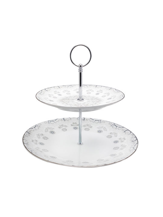Artekko Porcelain Dessert Tower Stand with 2 Tiers Serving Platter Grey Details Grey